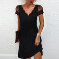 Robe courte noire col V, manches en dentelle, du S au 2XL, noir