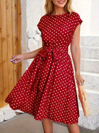 Robe plissée femme à pois, sept coloris, du S au 2XL, bordeaux
