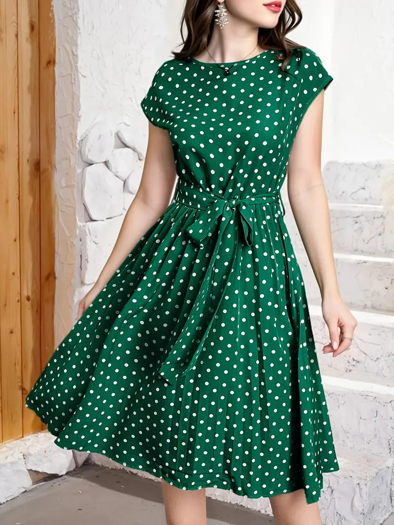 Robe plissée femme à pois, sept coloris, du S au 2XL, vert
