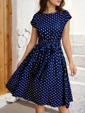 Robe plissée femme à pois, sept coloris, du S au 2XL, bleu roi