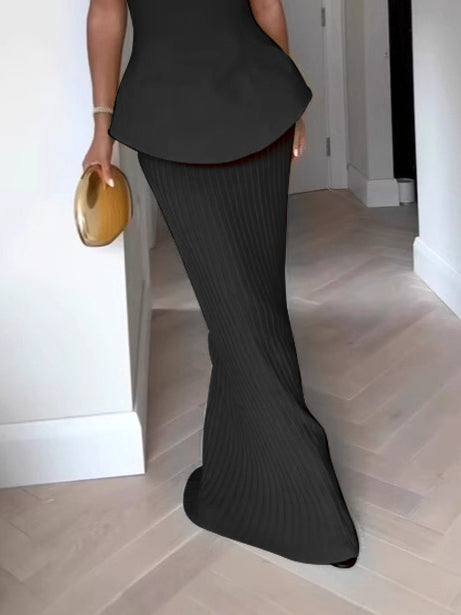 Robe longue plissée sans manches, encolure bustier, jaune ou noir