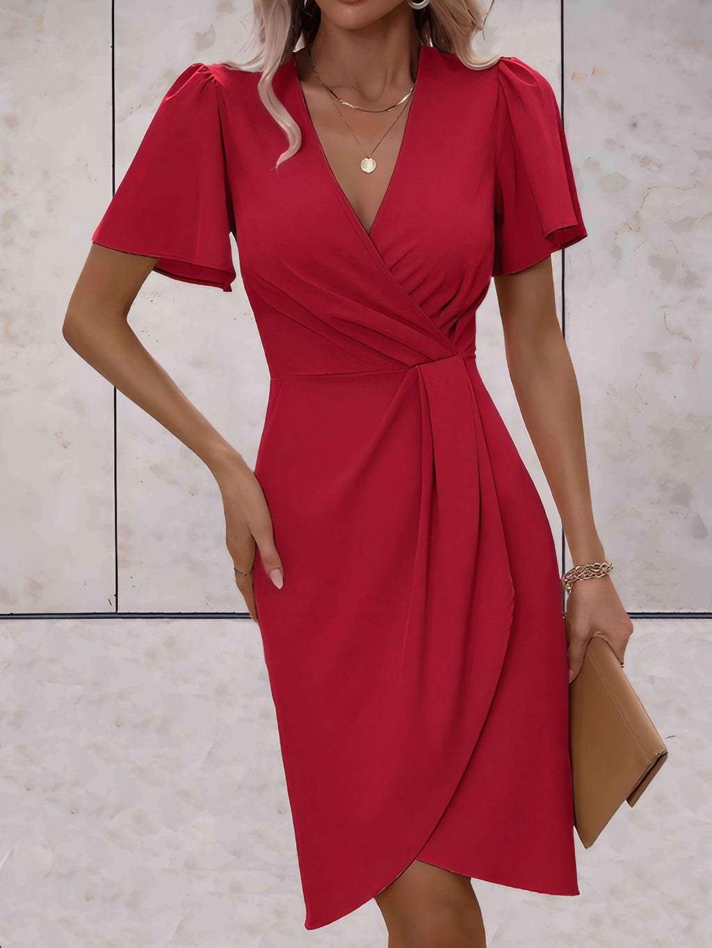 Robe portefeuille femme à col V, coupe croisée réglable