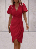 Robe portefeuille femme à col V, coupe croisée réglable, rouge