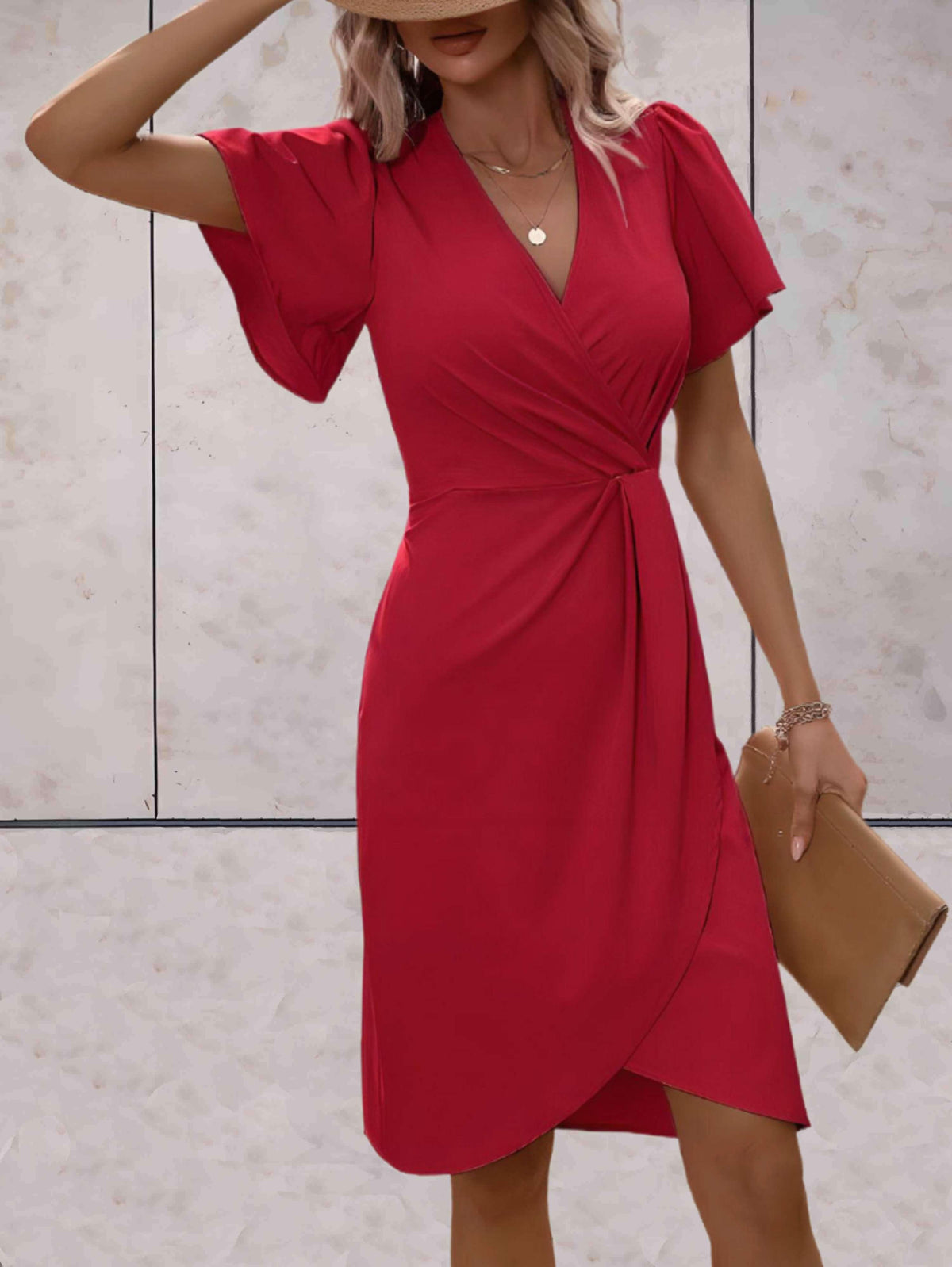 Robe portefeuille femme à col V, coupe croisée réglable