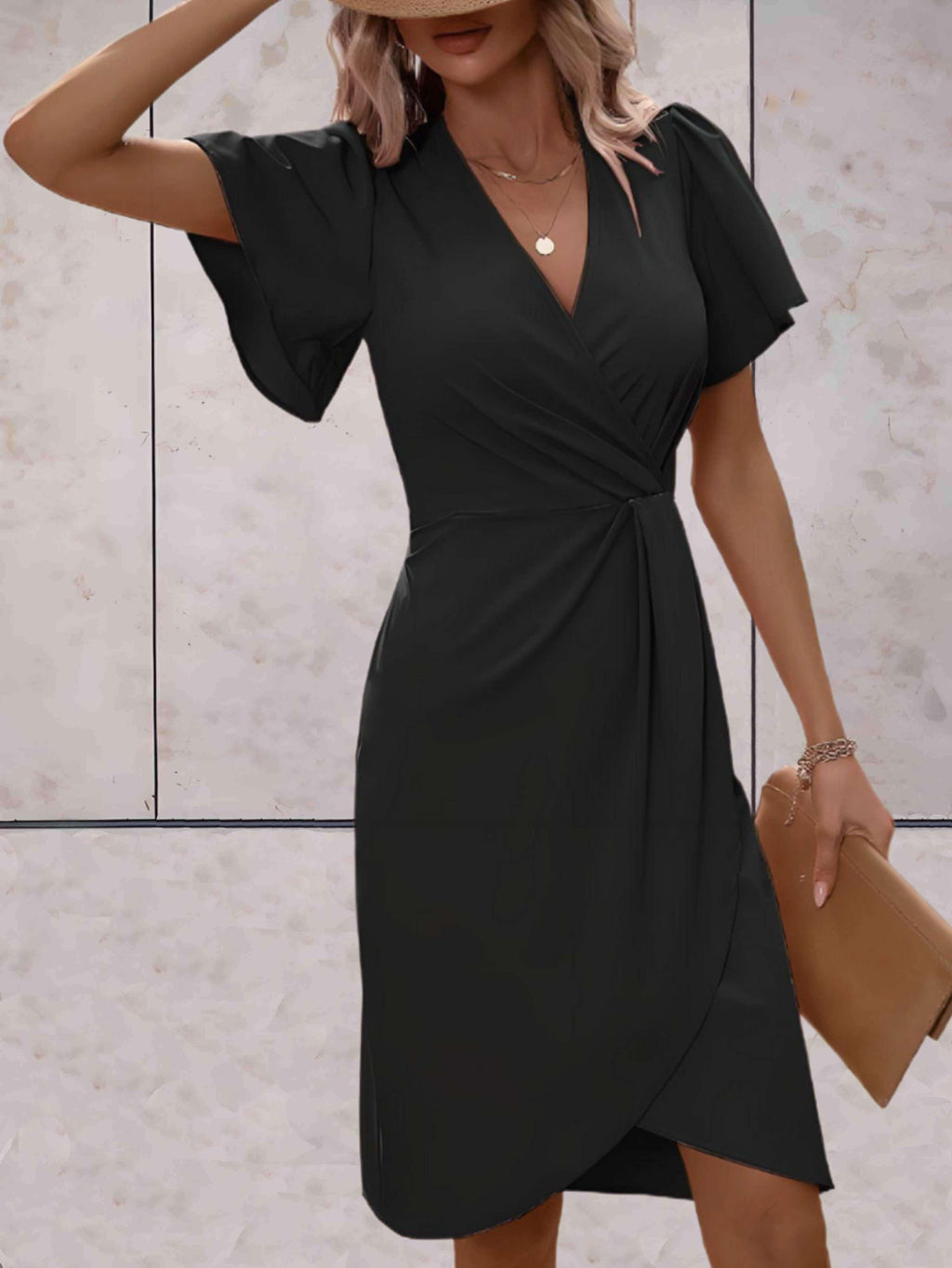 Robe portefeuille femme à col V, coupe croisée réglable