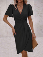 Robe portefeuille femme à col V, coupe croisée réglable