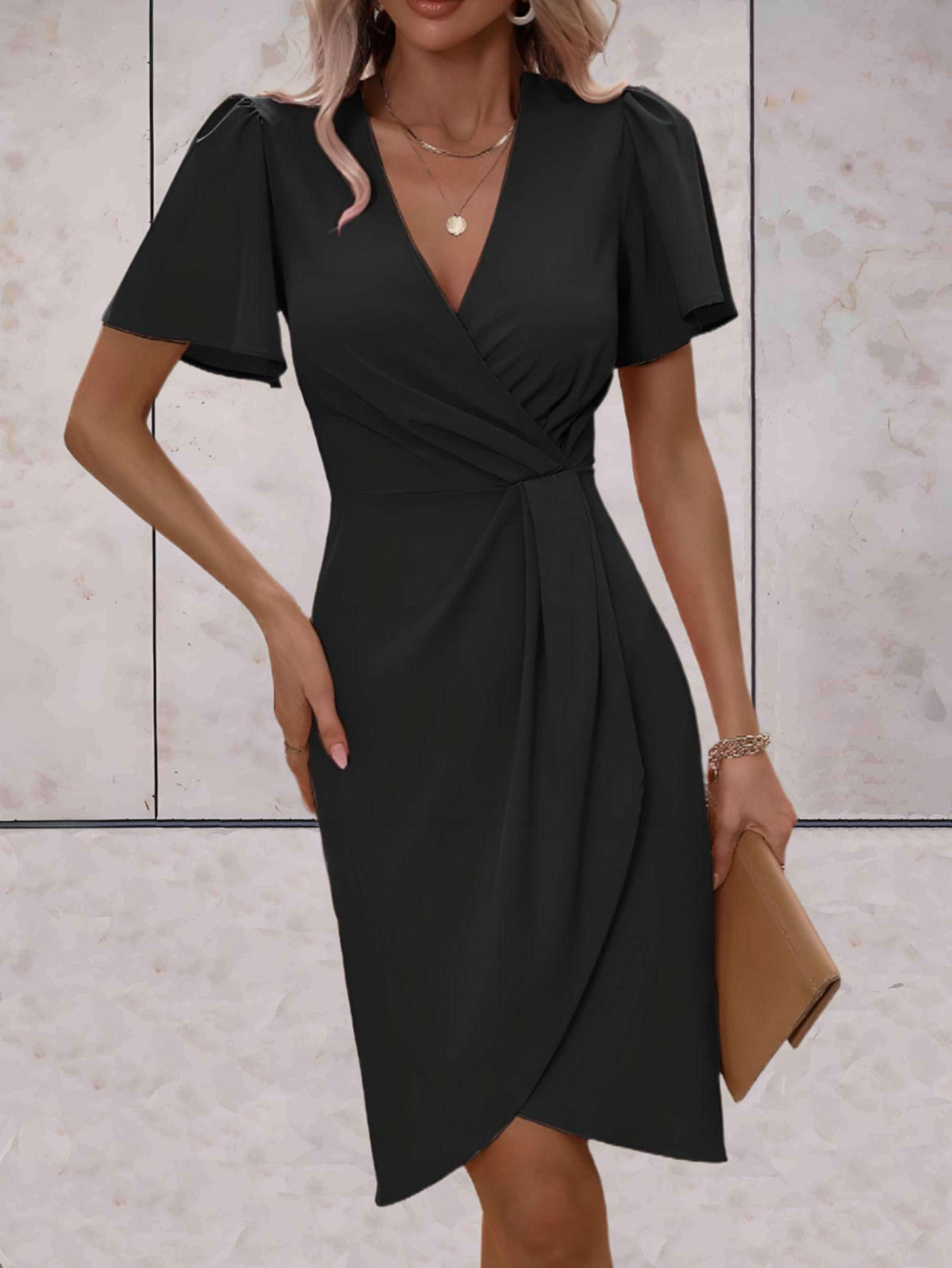 Robe portefeuille femme à col V, coupe croisée réglable