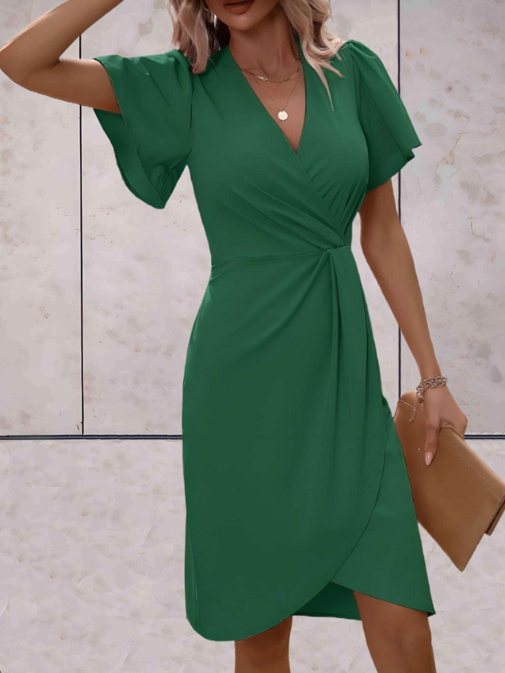 Robe portefeuille femme à col V, coupe croisée réglable