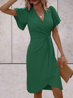 Robe portefeuille femme à col V, coupe croisée réglable
