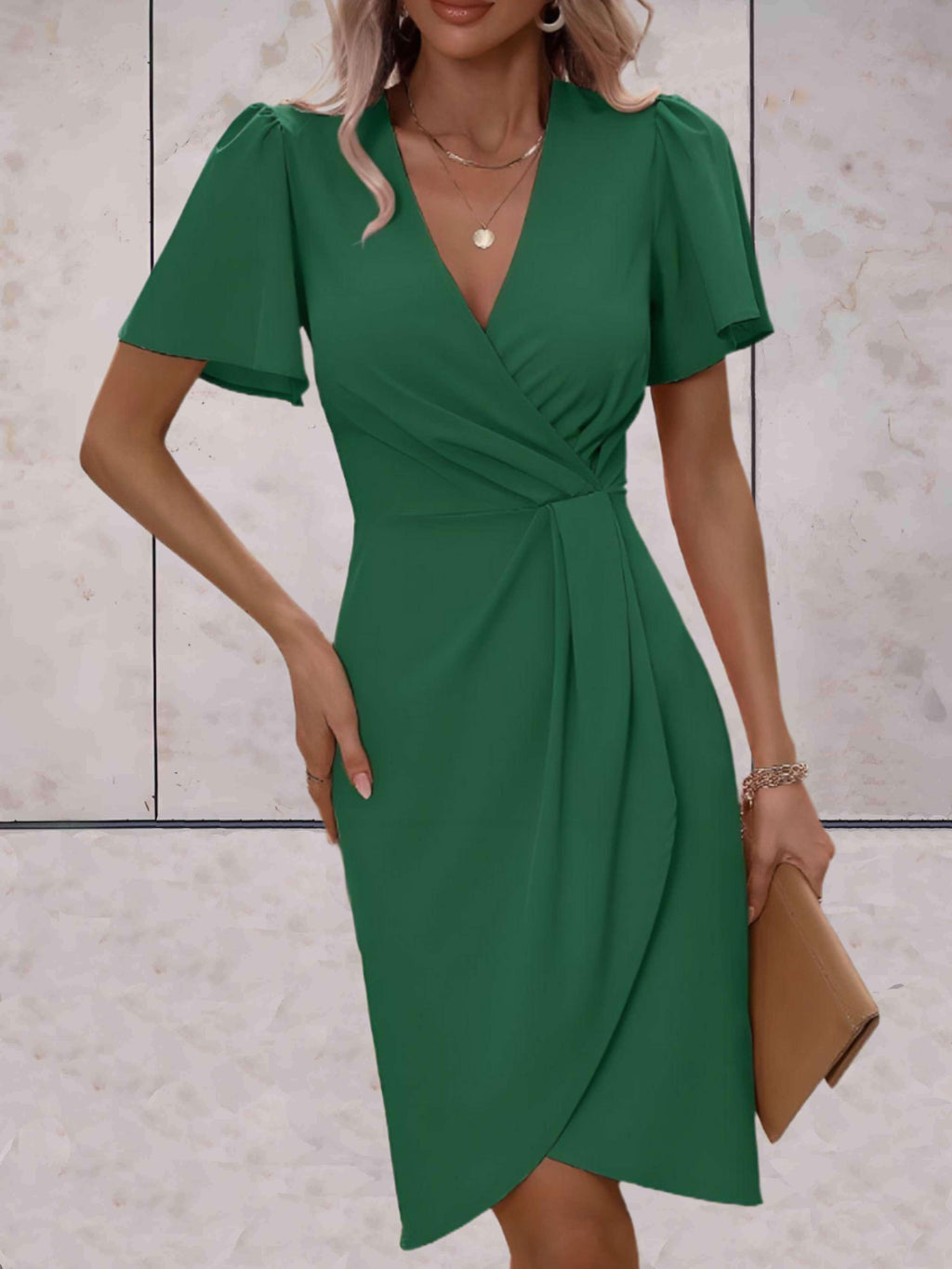 Robe portefeuille femme à col V, coupe croisée réglable
