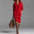 Robe pull femme col V boutonné, manches longues, du S au 3XL