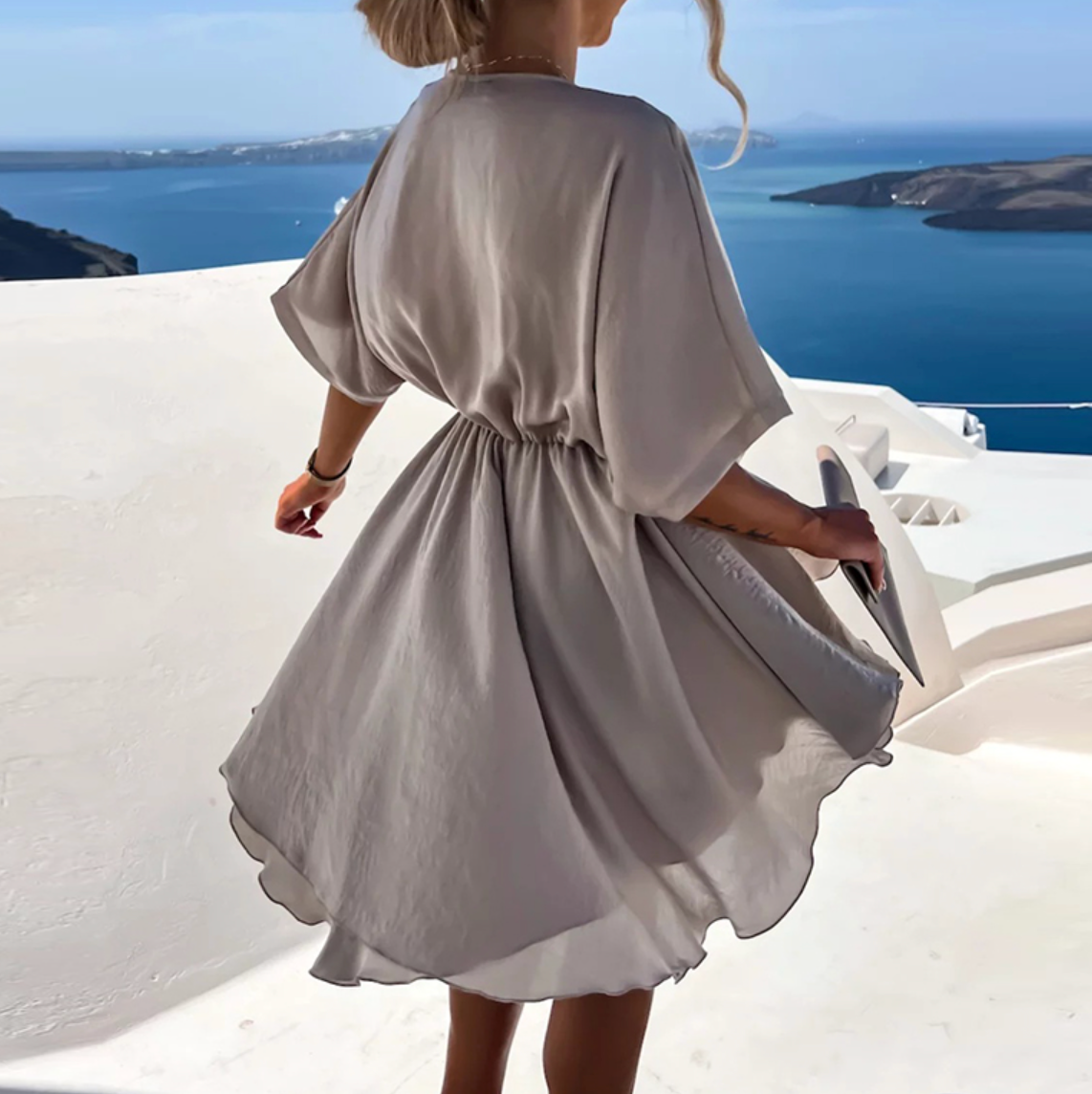 Robe d'été femme coupe fluide, longueur genou, quatre coloris