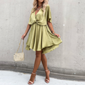 Robe d'été femme coupe fluide, longueur genou, quatre coloris, kaki