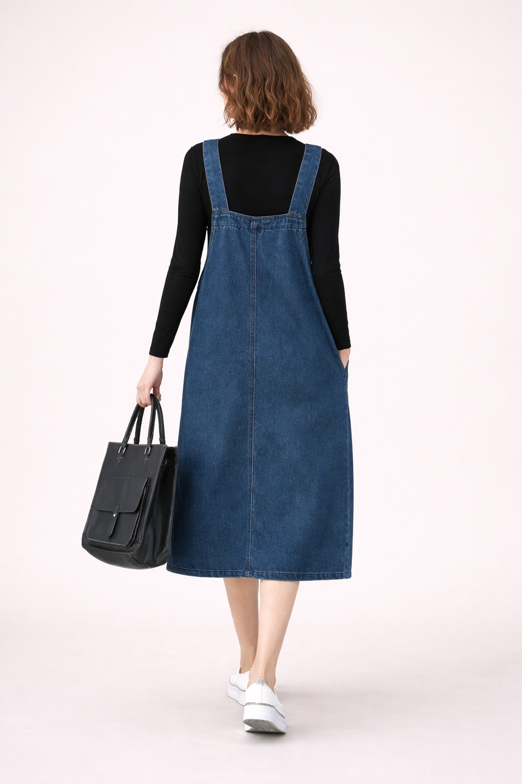 Robe salopette en jean femme, longue, bretelles réglables et poches