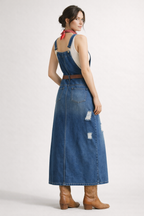 Robe salopette midi femme à bretelles réglables et poches