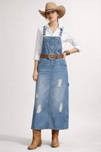 Robe salopette midi femme à bretelles réglables et poches, bleu clair