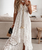 Robe nuisette femme col V à dentelle, blanc ou beige, 32 au 50