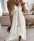 Robe nuisette femme col V à dentelle, blanc ou beige, 32 au 50, blanc