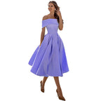 Robe de soirée satinée femme, coupe fluide, cinq coloris, lavande