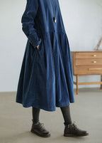 Robe en velours femme, ligne épurée, bleu ou marron