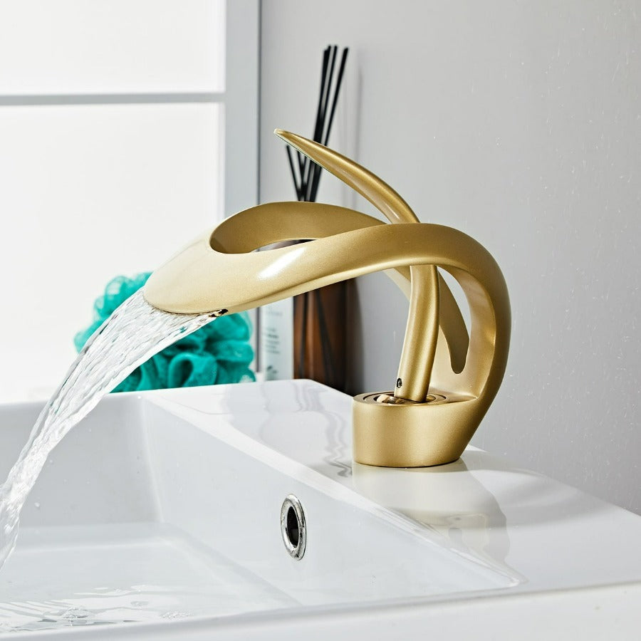 Mitigeur de lavabo à bec cascade en laiton, monocommande