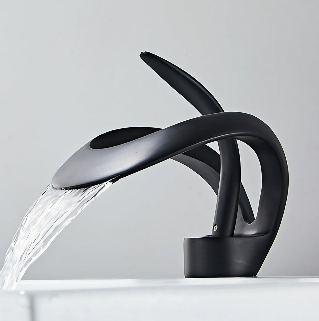 Mitigeur de lavabo à bec cascade en laiton, monocommande, noir