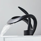 Mitigeur de lavabo à bec cascade en laiton, monocommande, noir