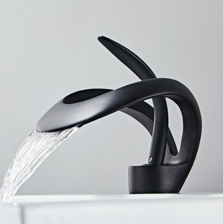 Mitigeur de lavabo à bec cascade en laiton, monocommande, noir