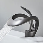 Mitigeur de lavabo à bec cascade en laiton, monocommande, gris