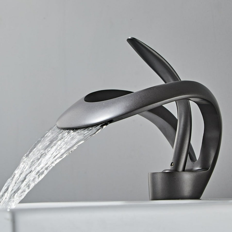 Mitigeur de lavabo à bec cascade en laiton, monocommande