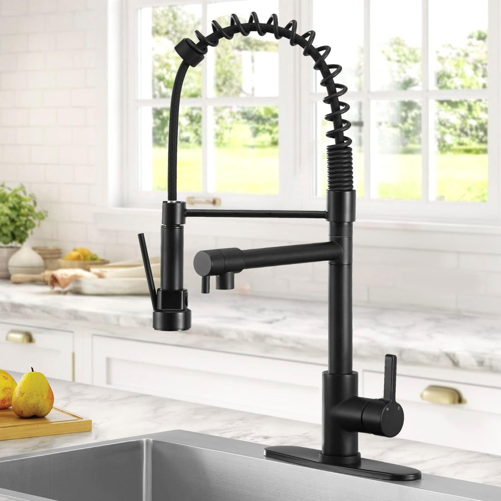 Mitigeur de cuisine noir mat en laiton, douchette extractible