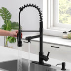 Mitigeur de cuisine noir mat en laiton, douchette extractible