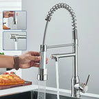 Robinet de cuisine à bec pivotant 360°, double jet, acier inoxydable