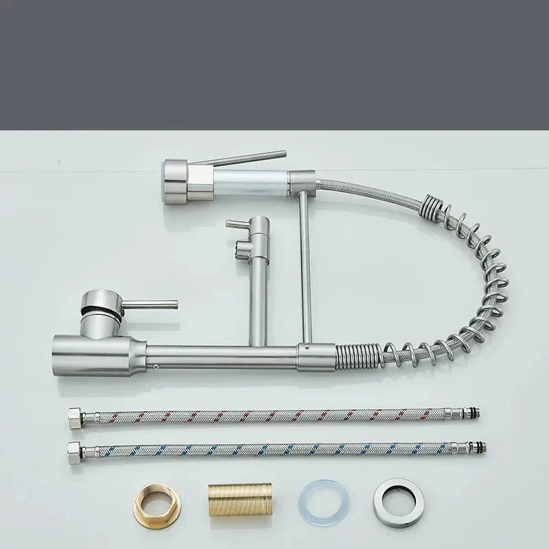 Robinet de cuisine à bec pivotant 360°, double jet, acier inoxydable