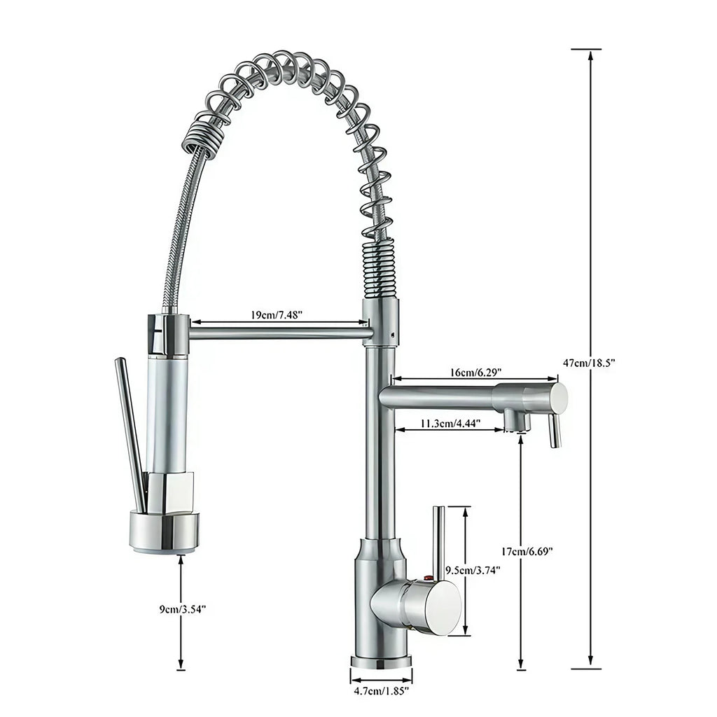 Robinet de cuisine à bec pivotant 360°, double jet, acier inoxydable