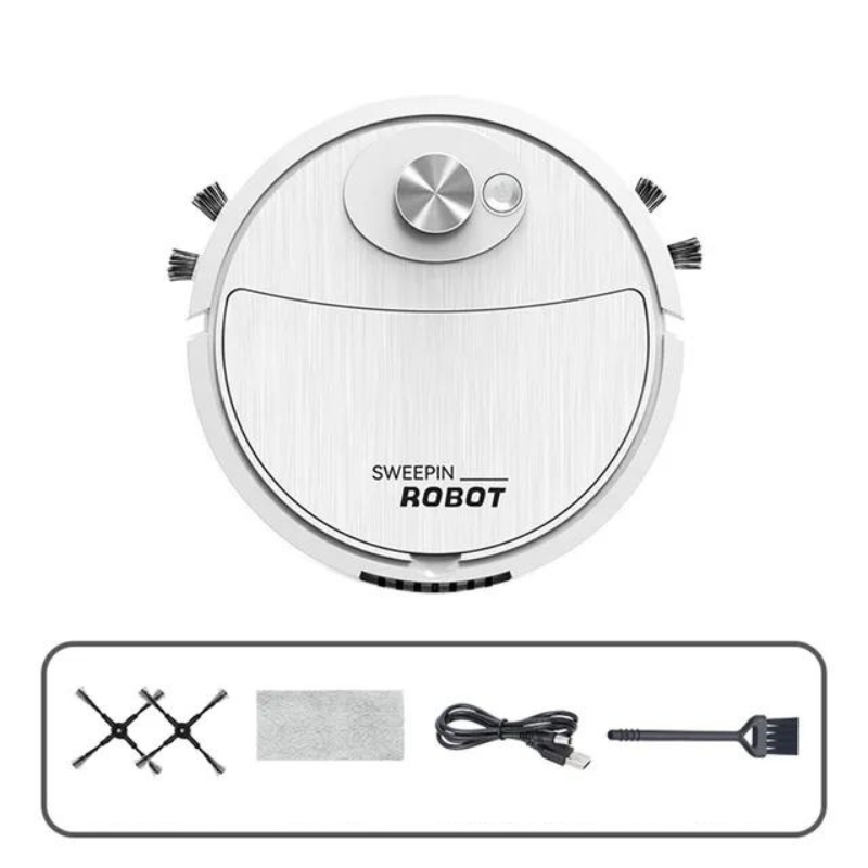 Robot aspirateur laveur 3 en 1 compact, rechargeable par USB