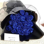 Rose pailletée lumineuse sous cloche en verre, bleu ou rouge