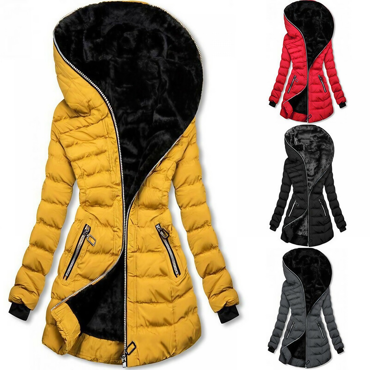Parka femme d'hiver à capuche bordée de fausse fourrure