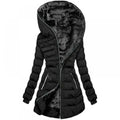 Parka femme d'hiver à capuche bordée de fausse fourrure, noir