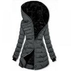 Parka femme d'hiver à capuche bordée de fausse fourrure, gris