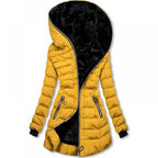 Parka femme d'hiver à capuche bordée de fausse fourrure, jaune