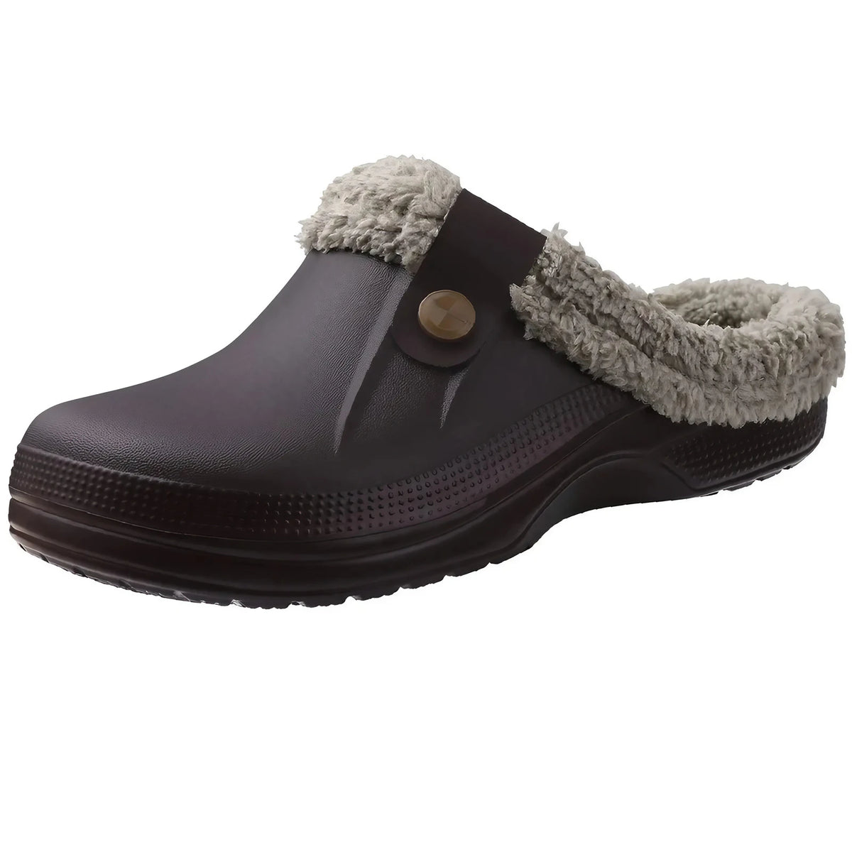 Sabots fourrés mixtes, doublure épaisse, semelle antidérapante, marron