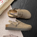 Sabots à plateforme en daim, semelle en caoutchouc, beige