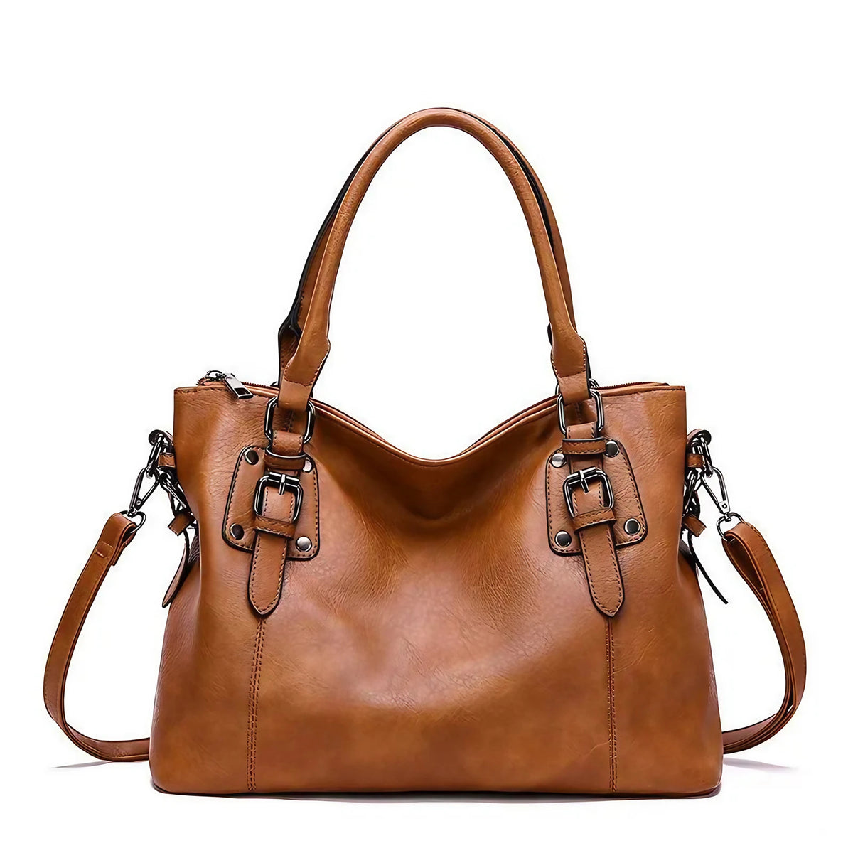 Sac bandoulière femme à rabat aimanté, sangle réglable, marron