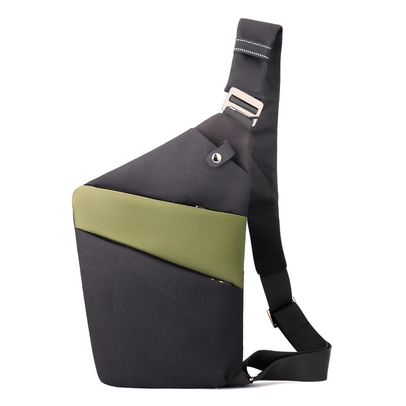 Sac bandoulière antivol à poches cachées, épaule droite ou gauche, noir et vert, épaule droite
