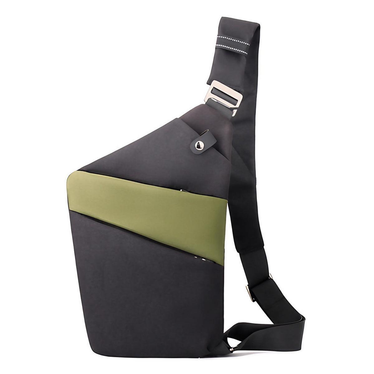 Sac bandoulière antivol à poches cachées, épaule droite ou gauche, noir et vert, épaule droite