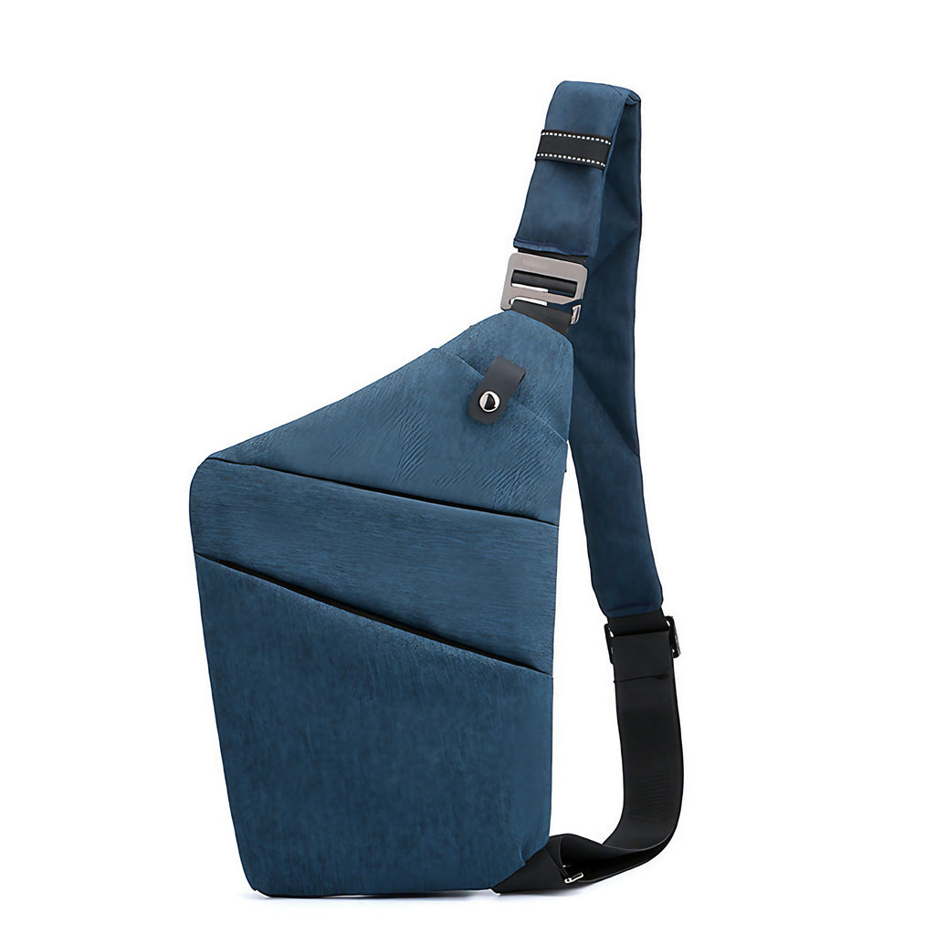 Sac bandoulière antivol à poches cachées, épaule droite ou gauche, bleu foncé, épaule droite