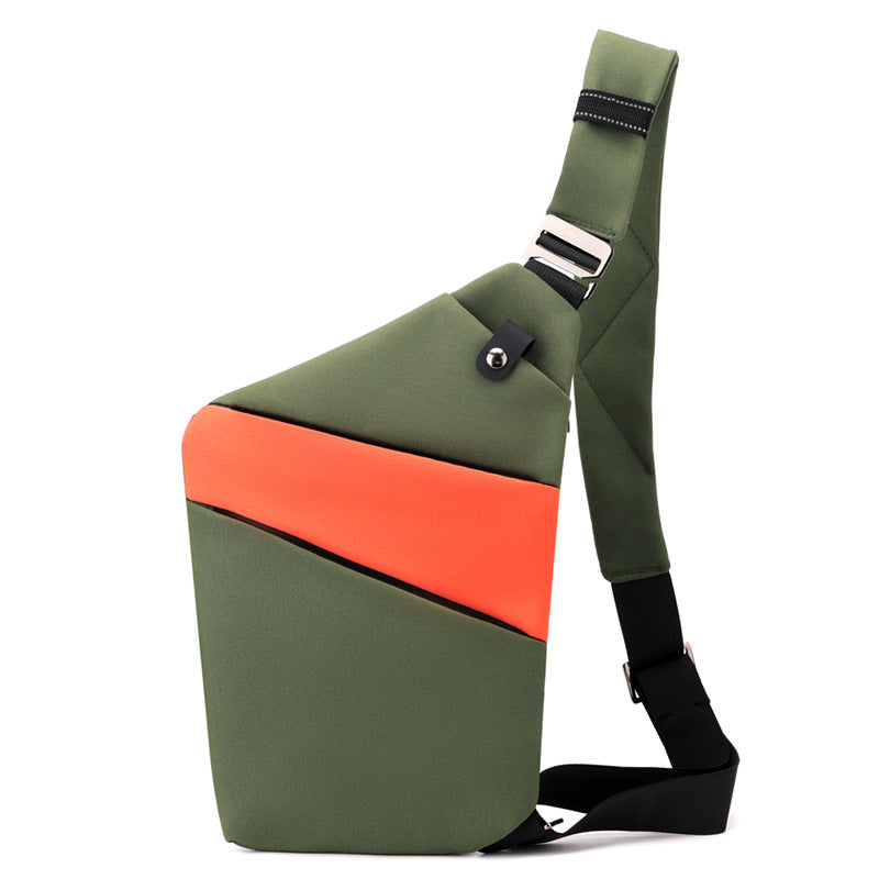 Sac bandoulière antivol à poches cachées, épaule droite ou gauche, vert et orange, épaule droite
