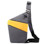 Sac bandoulière antivol à poches cachées, épaule droite ou gauche, gris foncé et jaune, épaule droite