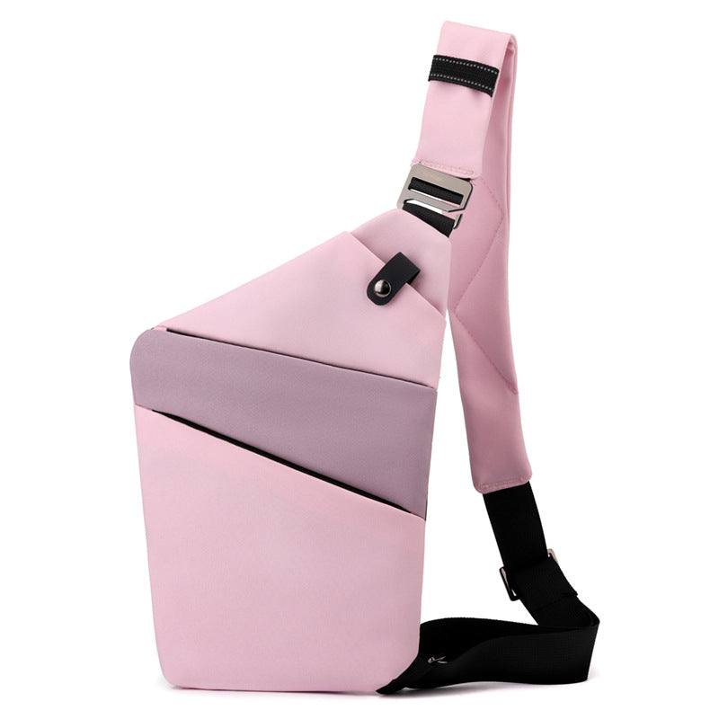 Sac bandoulière antivol à poches cachées, épaule droite ou gauche, rose et violet, épaule droite